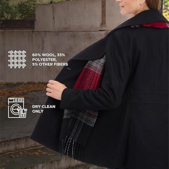 LONDON FOG Womens Double Breasted Peacoat with Scarf Black Size Medium NEW - Picture 6 of 11